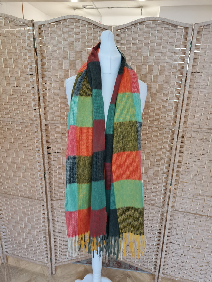 Green Orange Check Scarf