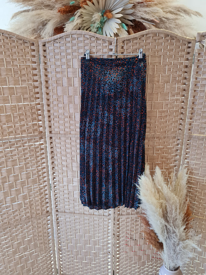 Green/orange pleated midi skirt 12/14
