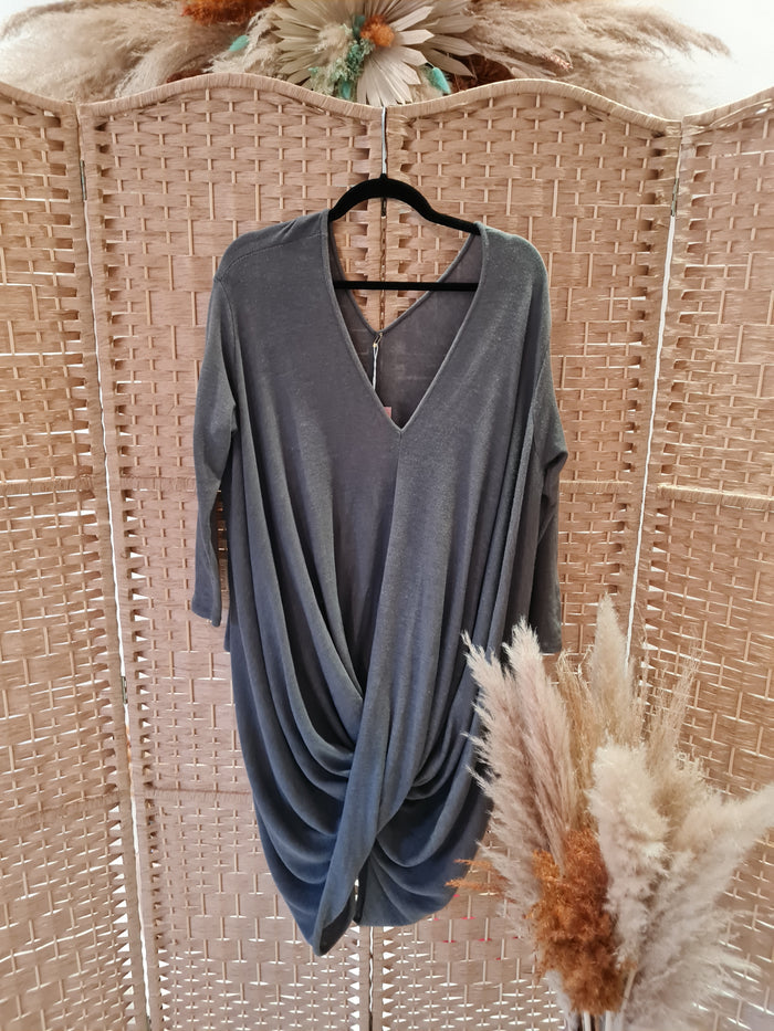 Grey cross hem jumper dress L