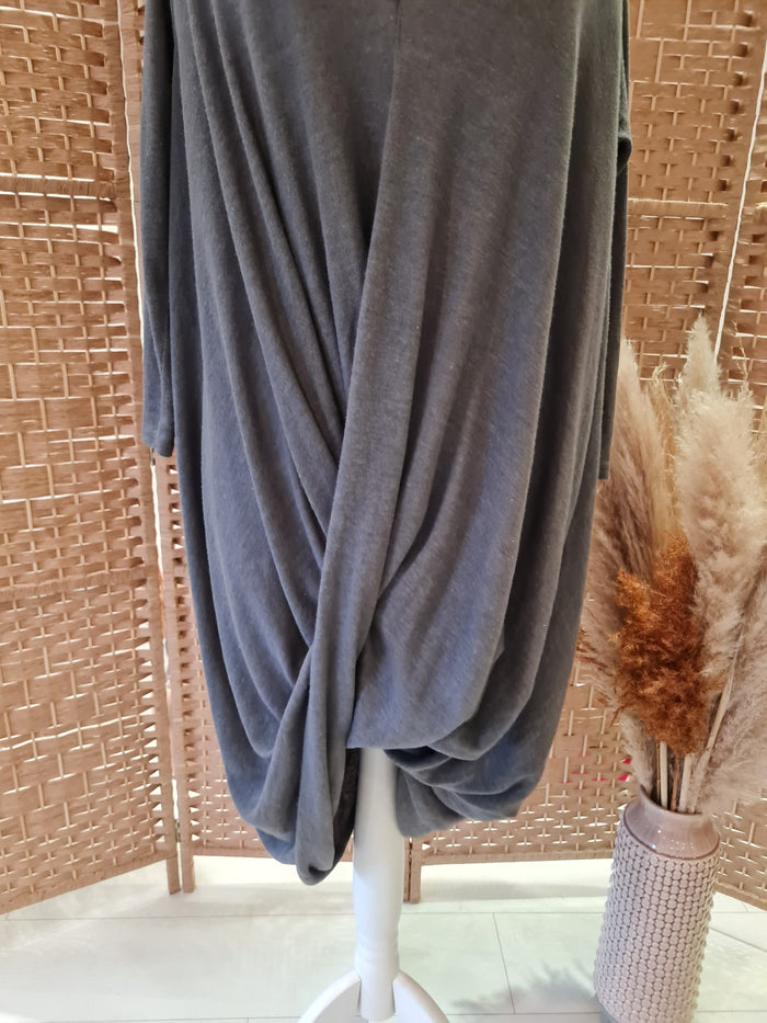Grey cross hem jumper dress L