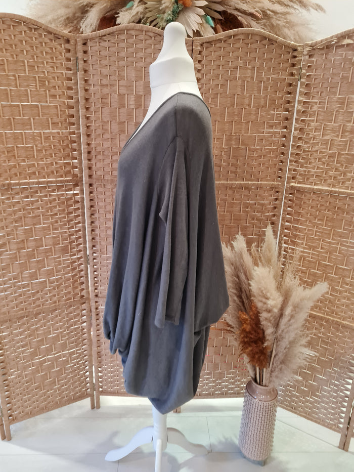 Grey cross hem jumper dress L