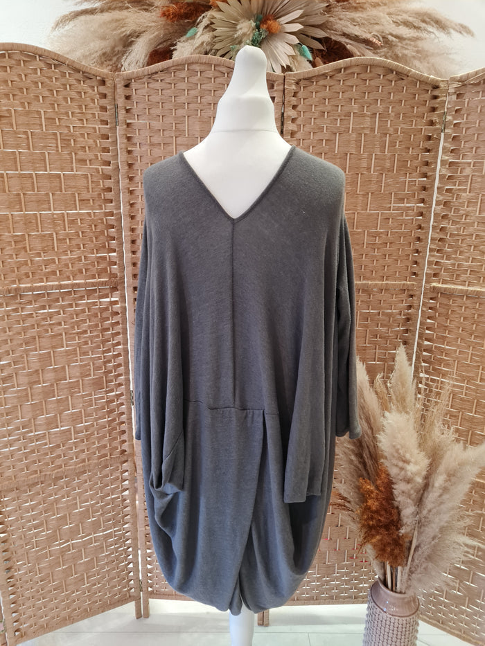 Grey cross hem jumper dress L