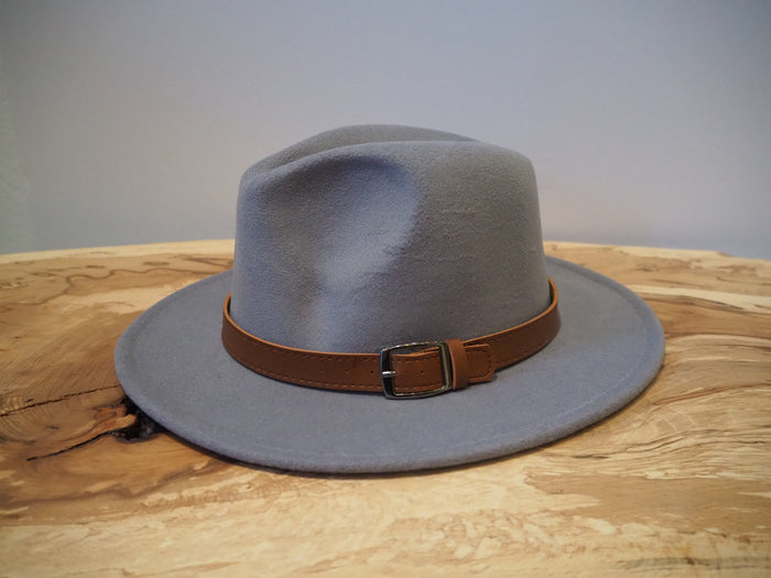 Grey Fedora with tan trim