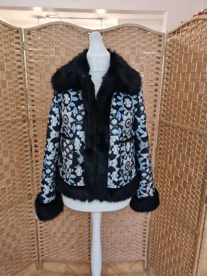 Guess Faux Fur Reversible Print Jacket L RRP £159