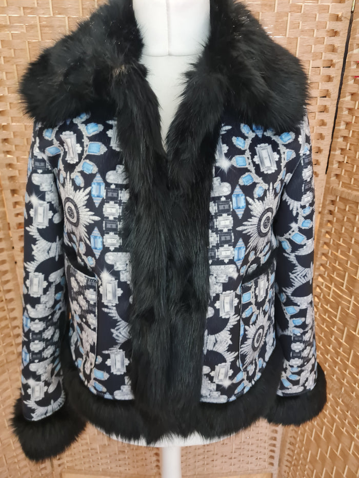 Guess Faux Fur Reversible Print Jacket L RRP £159