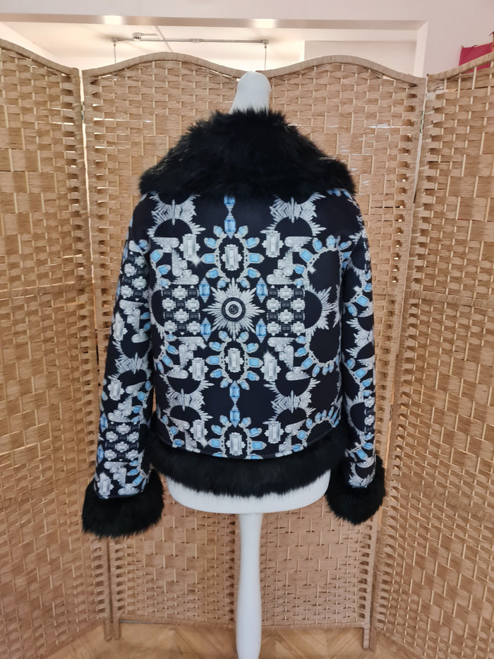 Guess Faux Fur Reversible Print Jacket L RRP £159