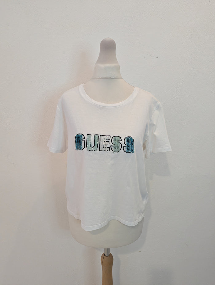 Guess White Jewelled Tshirt S