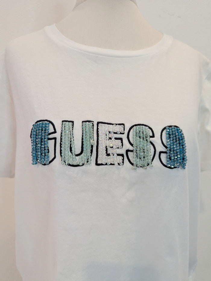 Guess White Jewelled Tshirt S