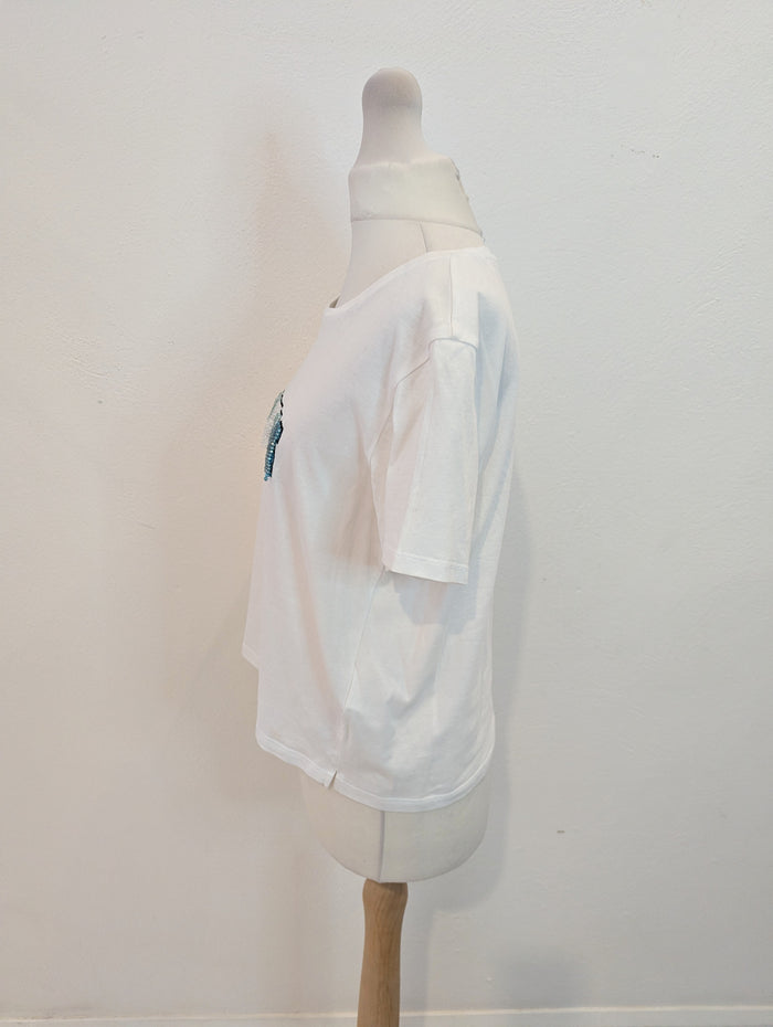 Guess White Jewelled Tshirt S