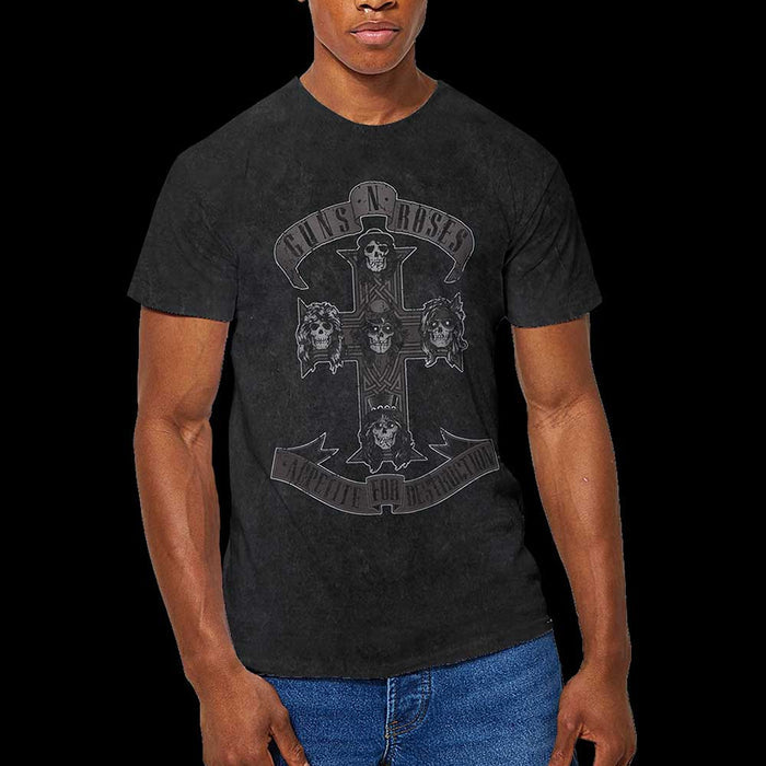 Guns N' Roses Burn Out T-Shirt - Monochrome Cross ( Dip Dye) Rock Off