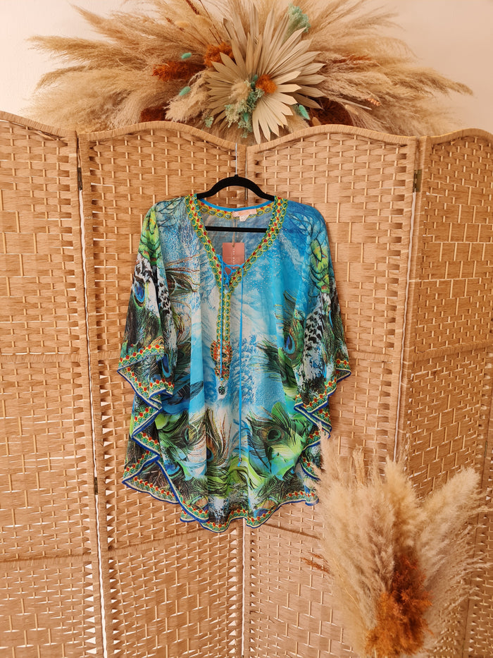 Hao Qui Blue Beach coverup one size