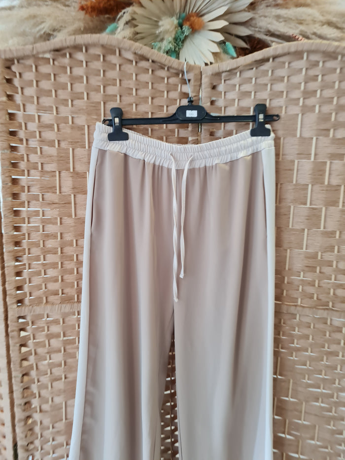 Hax Lux side stripe trousers in beige & cream M