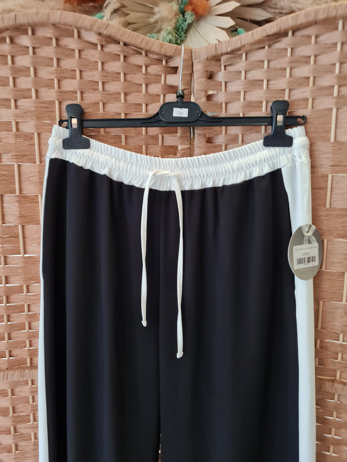 Hax Lux side stripe trousers in black & white L