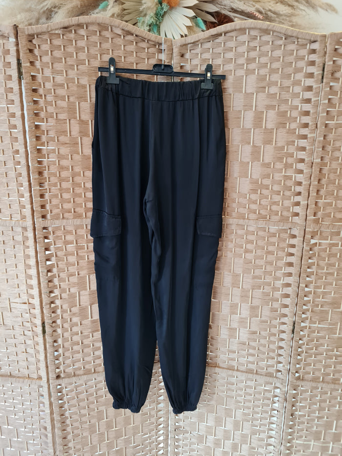 Hax Lux silk blend cargo trousers in black
