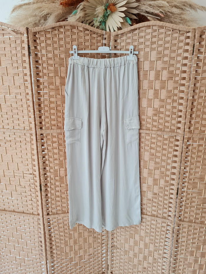 Hax Lux wide leg silk cargo pant in cream