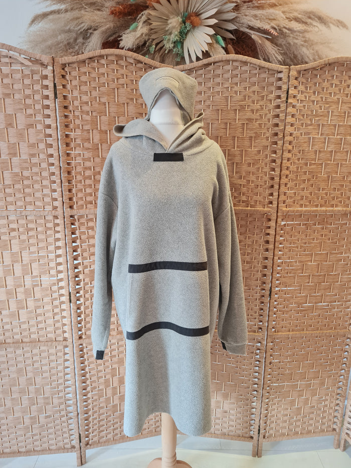 Henriette Steffensen Grey Long Hooded Sweatshirt/Headband Small
