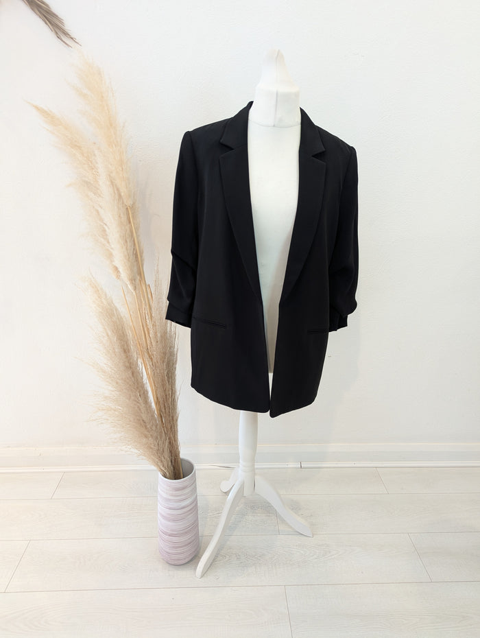 H&M Black Ruched Sleeve Blazer L