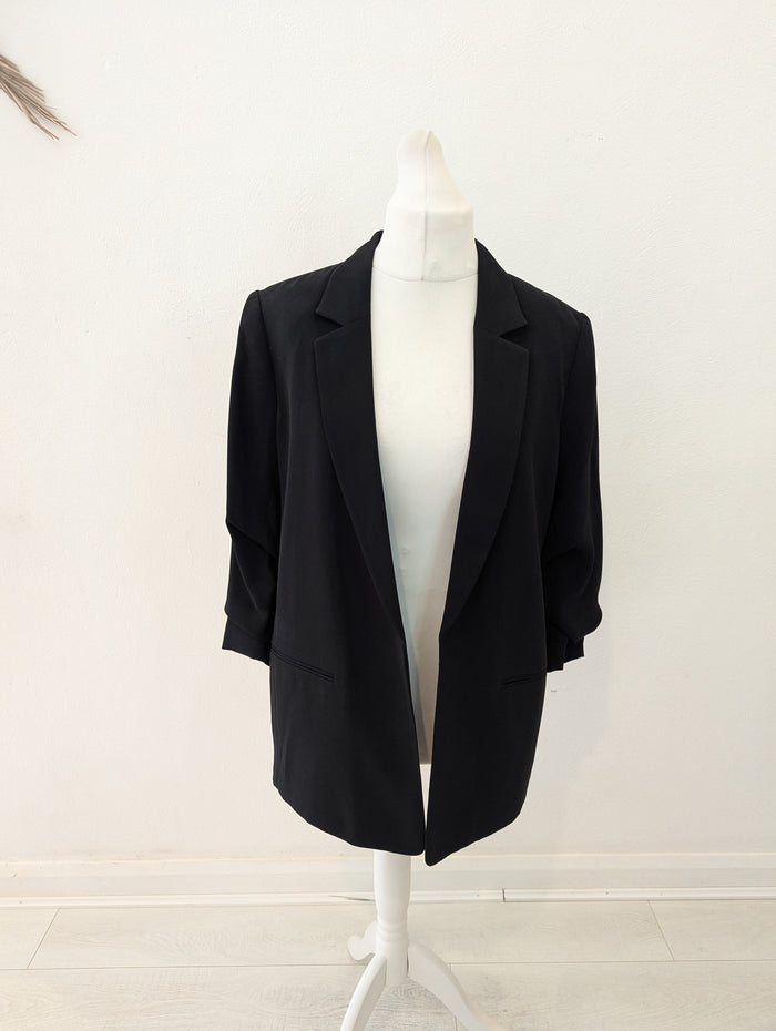 H&M Black Ruched Sleeve Blazer L