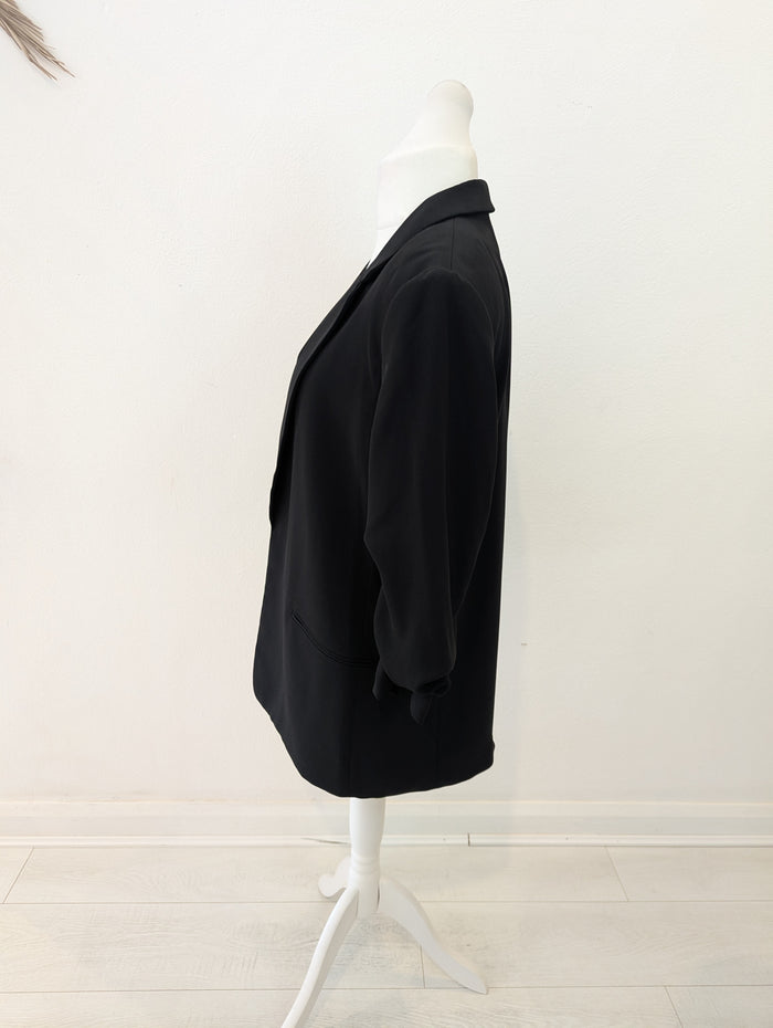 H&M Black Ruched Sleeve Blazer L