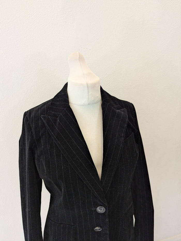 H&M Black Stripe Velour Blazer 12