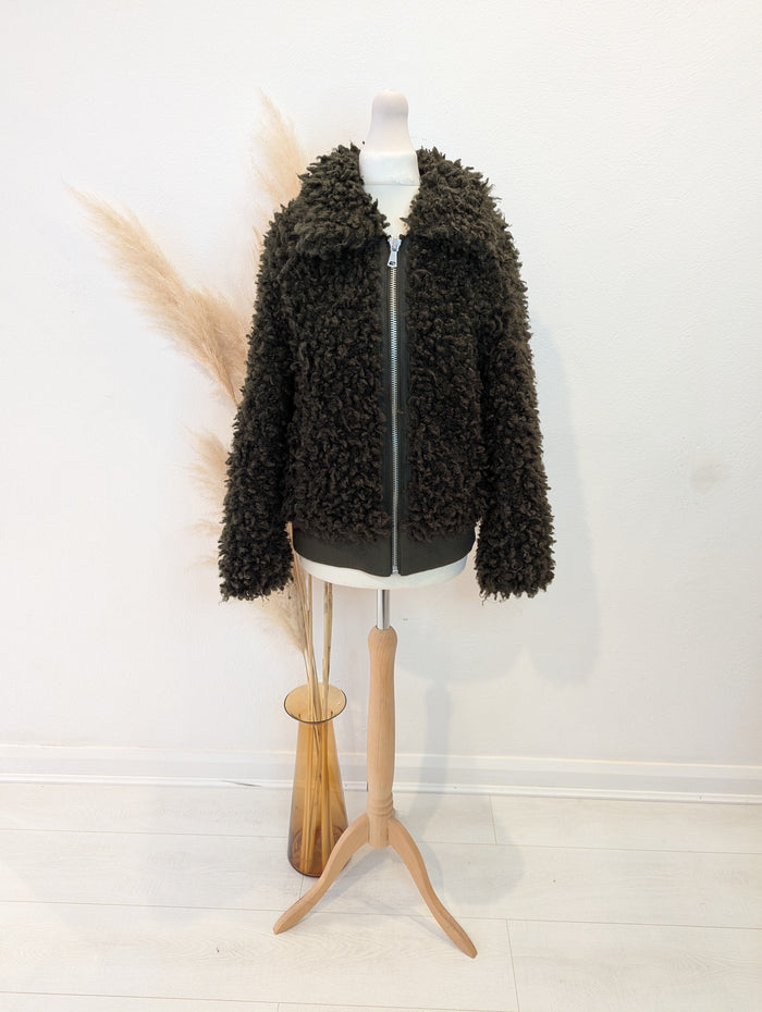 H&M Green Teddy Bomber S