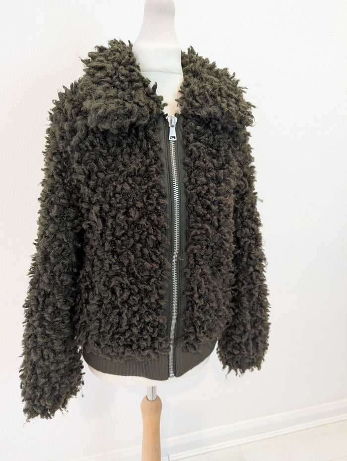 H&M Green Teddy Bomber S