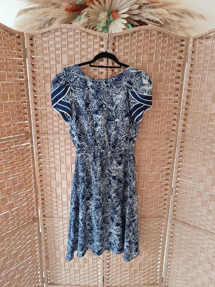 H&M Navy print Dress 12 RRP £24.99