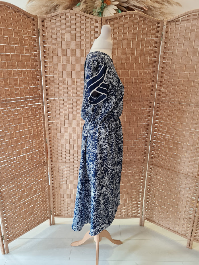 H&M Navy print Dress 12 RRP £24.99