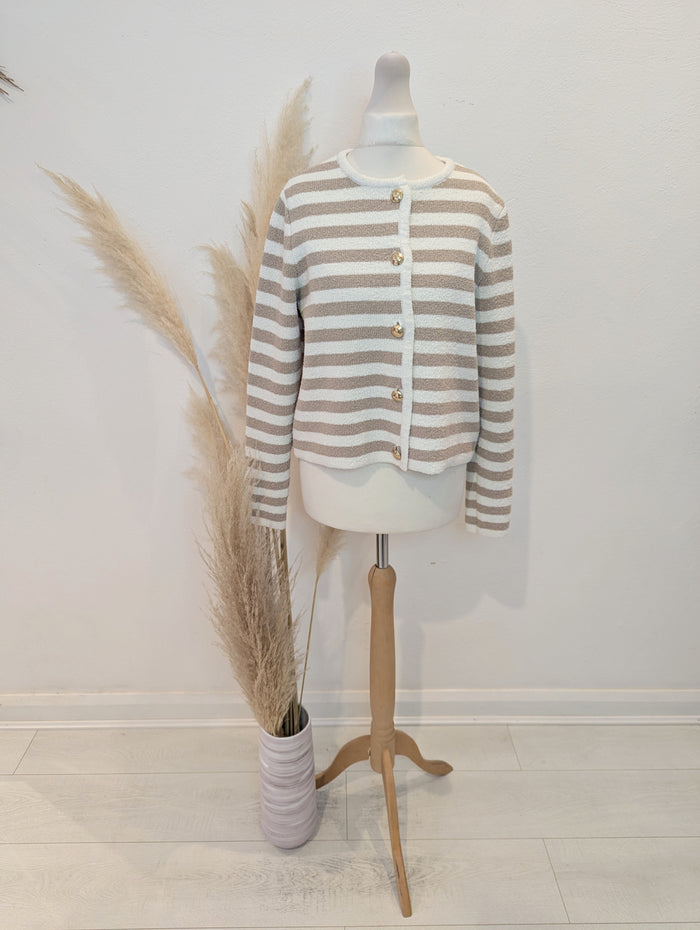 H&M Taupe Stripe Cardigan S