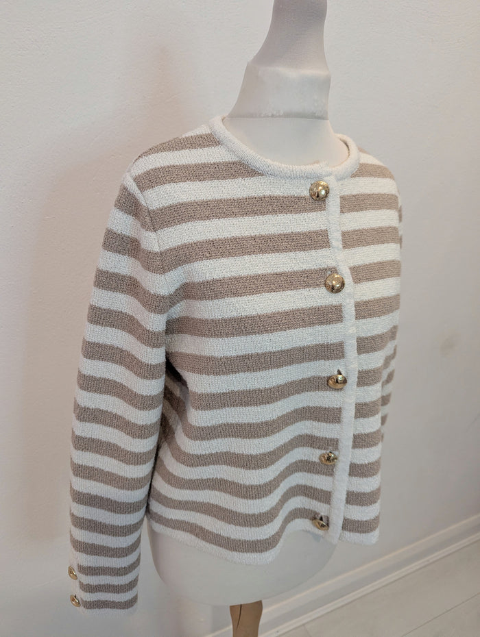 H&M Taupe Stripe Cardigan S