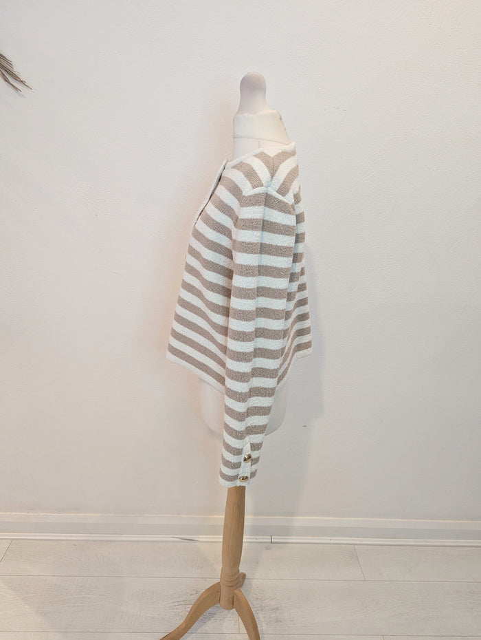 H&M Taupe Stripe Cardigan S