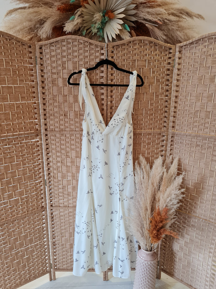 H&M White bird print Dress New 10 RRP £35