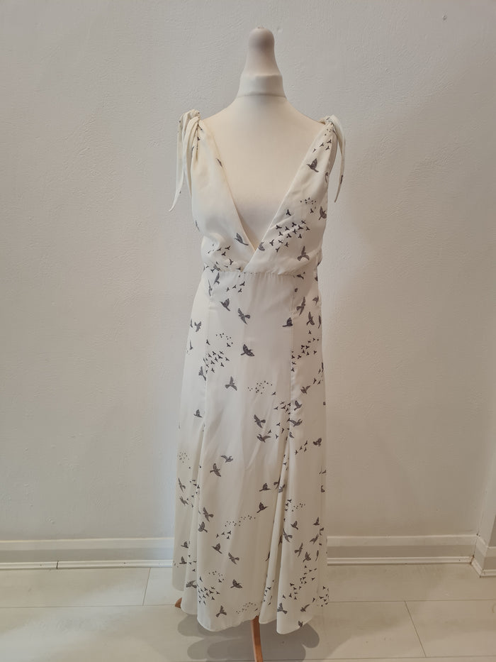 H&M White bird print Dress New 10 RRP £35