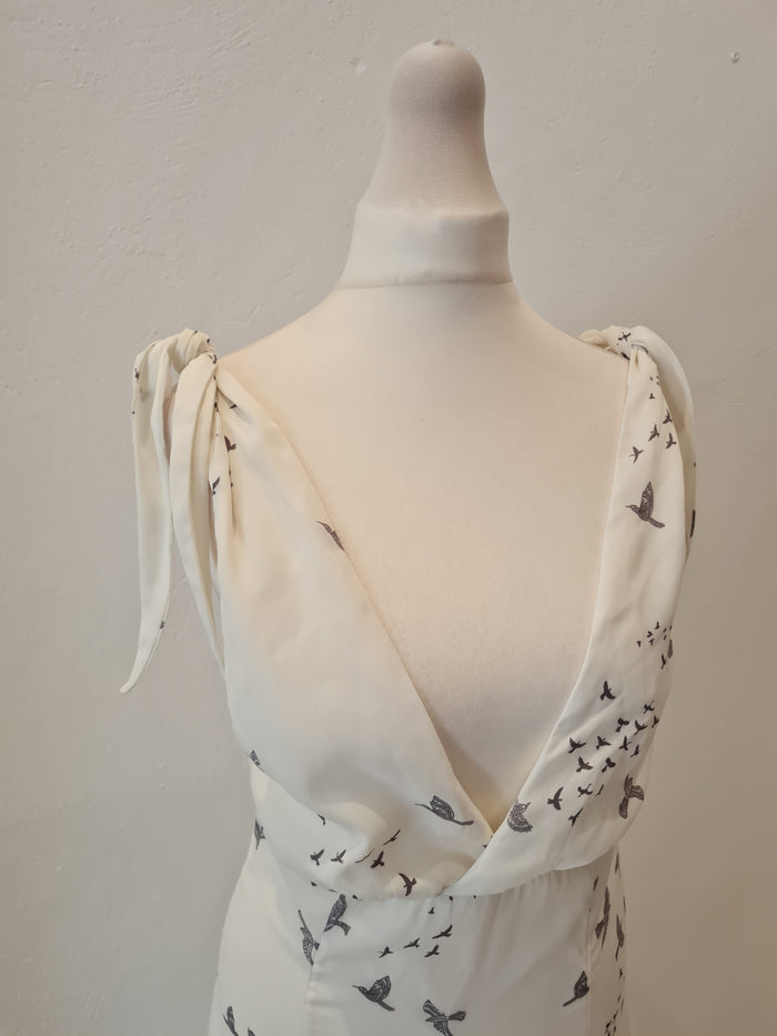 H&M White bird print Dress New 10 RRP £35