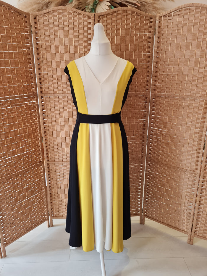 Hobbs Black/Mustard Maxi Dress 16