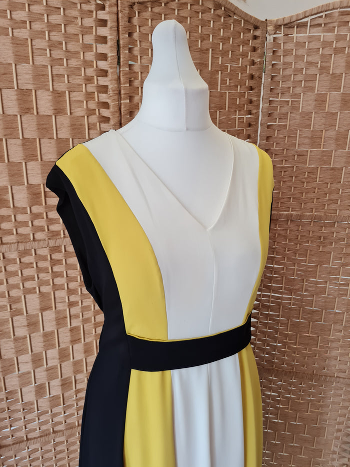 Hobbs Black/Mustard Maxi Dress 16