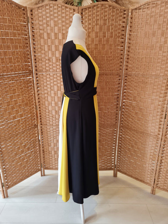 Hobbs Black/Mustard Maxi Dress 16