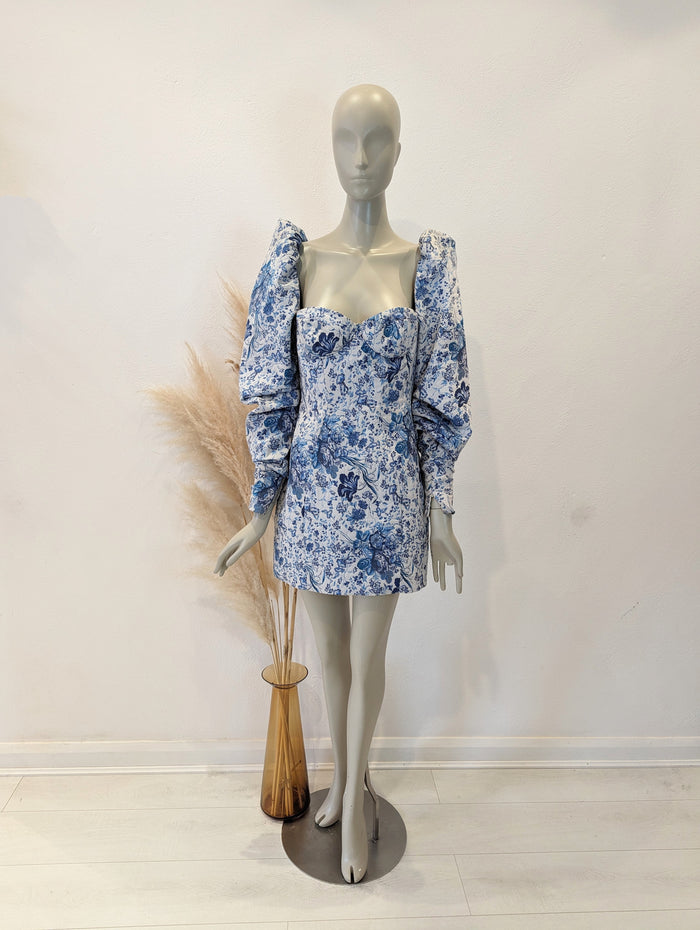 House of London blue/ white puff shoulder dress M