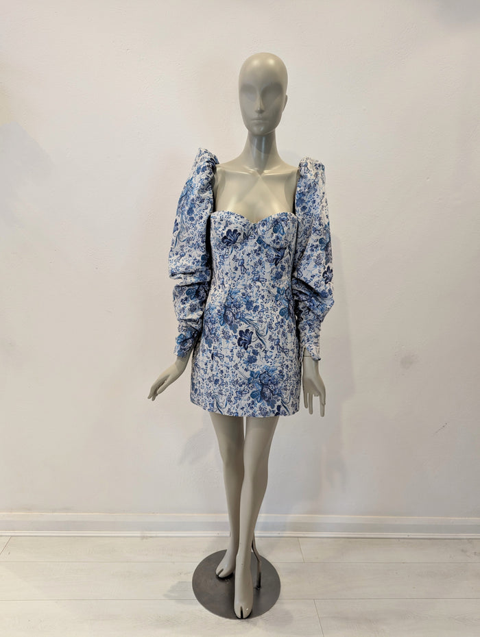 House of London blue/ white puff shoulder dress M