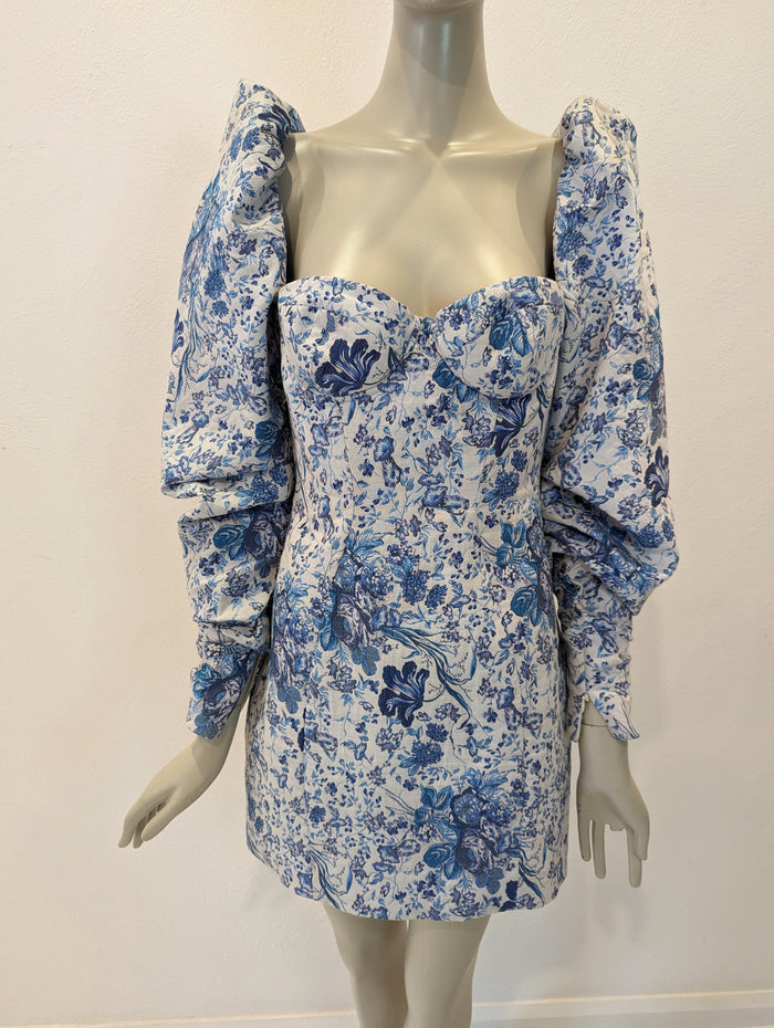 House of London blue/ white puff shoulder dress M