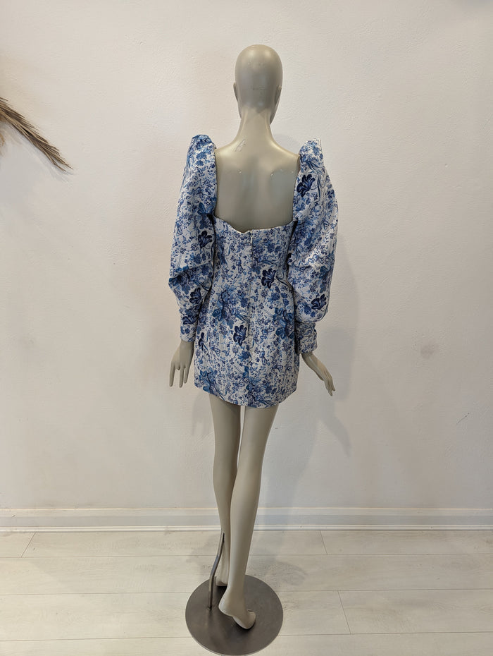 House of London blue/ white puff shoulder dress M