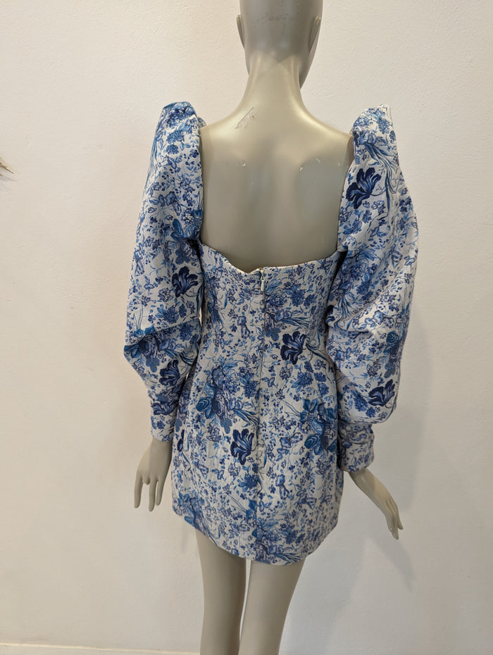House of London blue/ white puff shoulder dress M