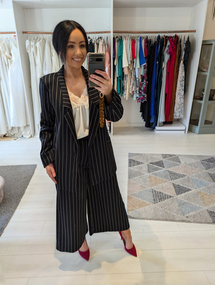 Humiilty Navy Stripe Trouser Suit 12 New
