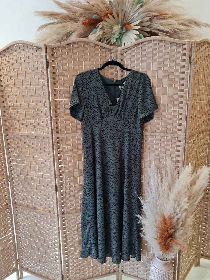 Hush Green leopard Tea Dress 12 New RRP £89