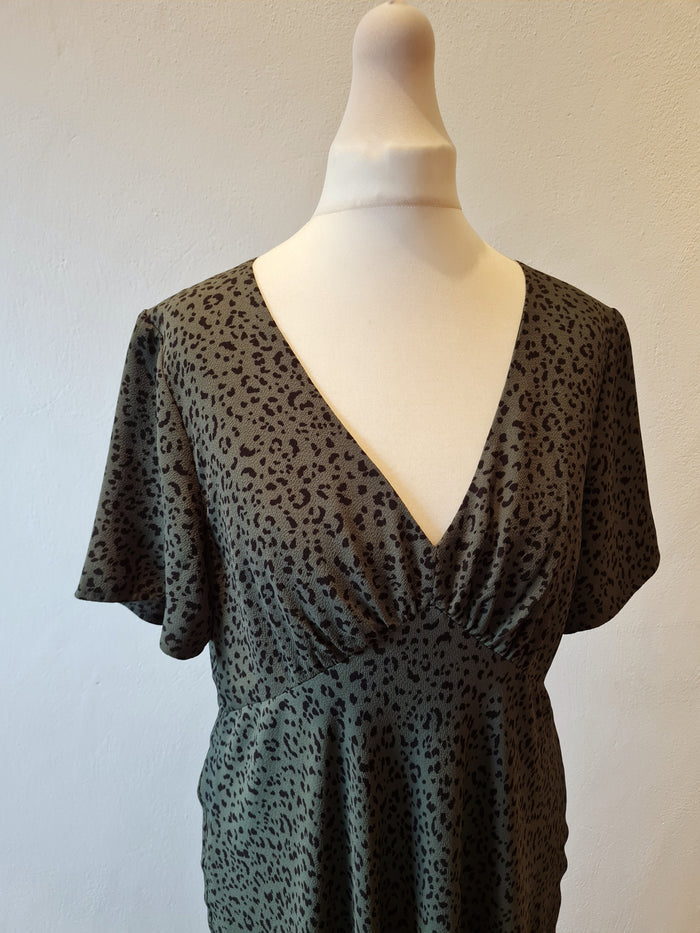 Hush Green leopard Tea Dress 12 New RRP £89