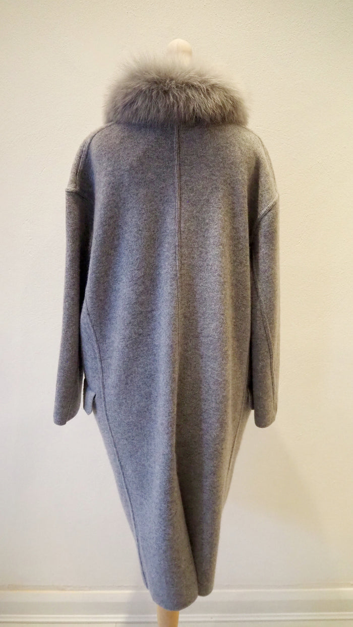 Interdee Grey Faux fur collar Long cardigan Size S