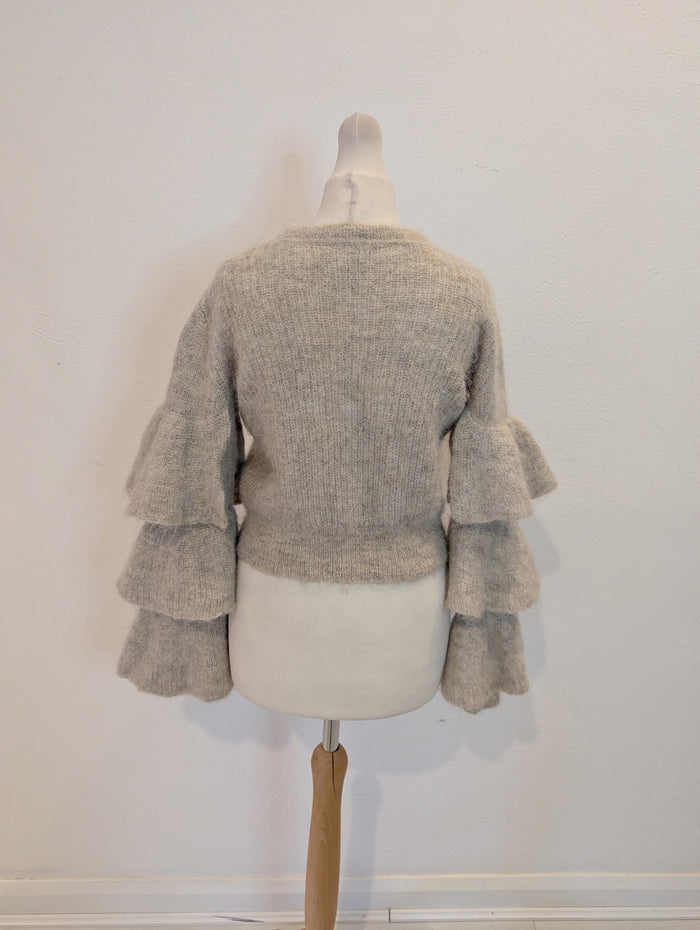 Iris & Ink taupe ruffle sleeve wool jumper XS