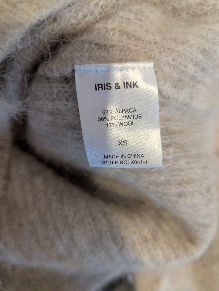 Iris & Ink taupe ruffle sleeve wool jumper XS