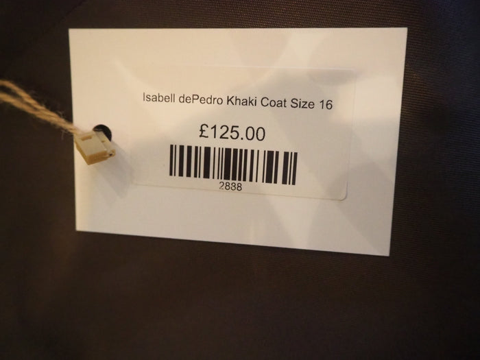 Isabel De Pedro Khaki Coat Size 16
