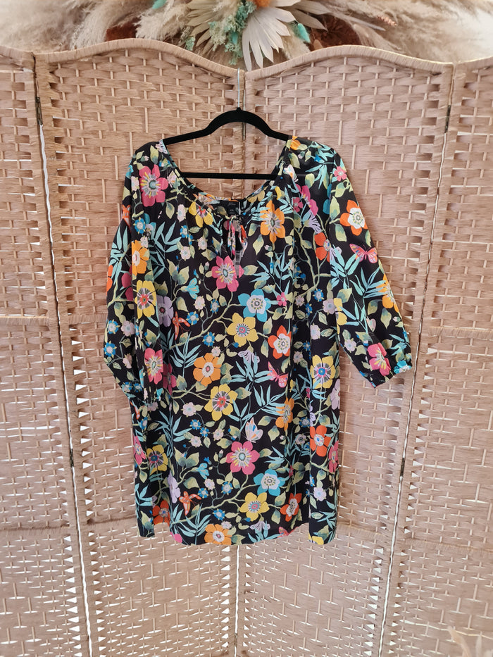 J Crew Black Floral Tunic Dress XL